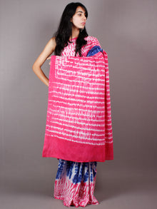 Indigo Pink White Hand Shibori Dyed Cotton Mul Saree  - S03170464