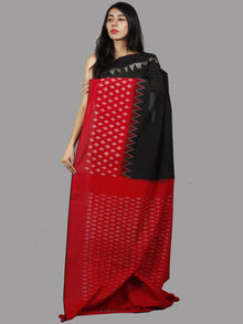 Black Red Maroon Ivory Ikat Handwoven Pochampally Mercerized Cotton Saree - S031701441