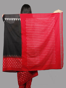 Black Red Maroon Ivory Ikat Handwoven Pochampally Mercerized Cotton Saree - S031701441