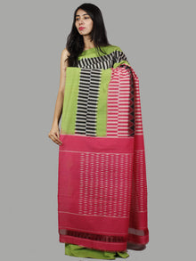 Pink Green Black Grey Ikat Handwoven Pochampally Mercerized Cotton Saree - S031701442