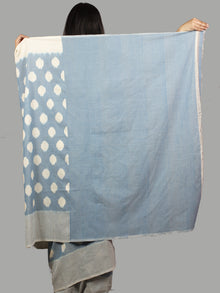 Pastel Blue Ivory Ikat Handwoven Pochampally Mercerized Cotton Saree - S031701446