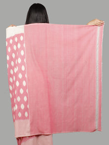 Pastel Pink Ivory Ikat Handwoven Pochampally Mercerized Cotton Saree - S031701449