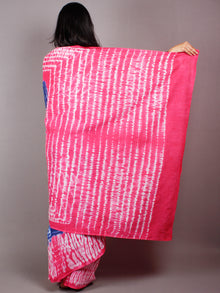 Indigo Pink White Hand Shibori Dyed Cotton Mul Saree  - S03170464