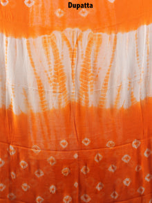Orange White Hand Shibori Dyed Cotton Suit-Salwar Fabric With Chiffon Dupatta - S1628145