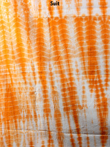 Orange White Hand Shibori Dyed Cotton Suit-Salwar Fabric With Chiffon Dupatta - S1628145