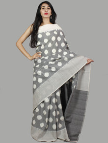 Steel Grey Ivory Ikat Handwoven Pochampally Mercerized Cotton Saree - S031701450