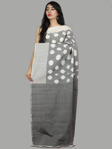 Steel Grey Ivory Ikat Handwoven Pochampally Mercerized Cotton Saree - S031701450