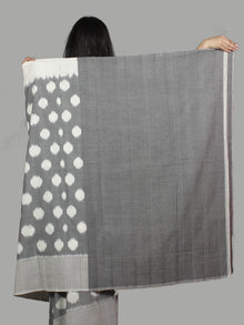 Steel Grey Ivory Ikat Handwoven Pochampally Mercerized Cotton Saree - S031701450