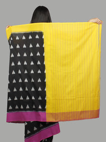 Black Yellow Purple Grey Ikat Handwoven Pochampally Mercerized Cotton Saree - S031701451
