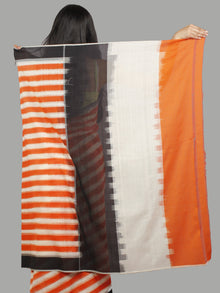 Orange Ivory Black Ikat Handwoven Pochampally Mercerized Cotton Saree - S031701455