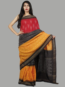 Red Black Orange Ivory Ikat Handwoven Pochampally Mercerized Cotton Saree - S031701457