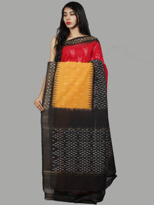 Red Black Orange Ivory Ikat Handwoven Pochampally Mercerized Cotton Saree - S031701457