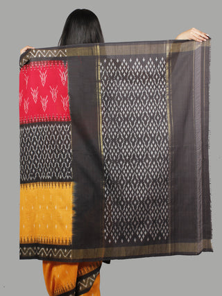 Red Black Orange Ivory Ikat Handwoven Pochampally Mercerized Cotton Saree - S031701457