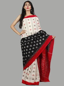 Black White Red Grey Handwoven Pochampally Mercerized Cotton Saree - S031701458