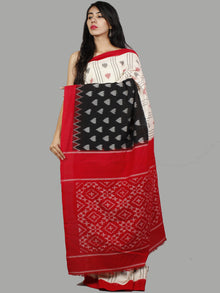 Black White Red Grey Handwoven Pochampally Mercerized Cotton Saree - S031701458