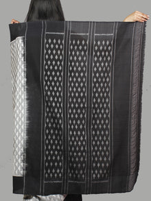 Black Grey Ivory Ikat Handwoven Pochampally Mercerized Cotton Saree - S031701459