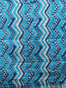Sky Blue White Indigo Hand Block Printed Cotton Suit-Salwar Fabric With Chiffon Dupatta - S1628146