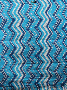 Sky Blue White Indigo Hand Block Printed Cotton Suit-Salwar Fabric With Chiffon Dupatta - S1628146