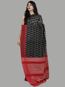 Black Maroon Red Grey Ivory Handwoven Pochampally Mercerized Cotton Saree - S031701460