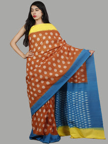 Pastel Brown Yellow Blue Ivory Handwoven Pochampally Mercerized Cotton Saree - S031701461