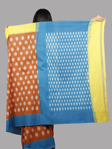 Pastel Brown Yellow Blue Ivory Handwoven Pochampally Mercerized Cotton Saree - S031701461