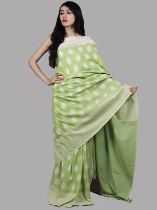Pastel Green Ivory Handwoven Pochampally Mercerized Cotton Saree - S031701462