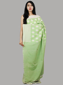 Pastel Green Ivory Handwoven Pochampally Mercerized Cotton Saree - S031701462