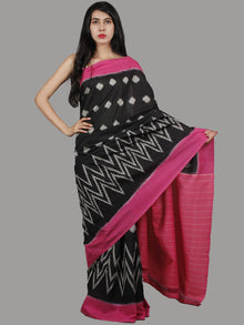 Black Pink Grey Ivory Handwoven Pochampally Mercerized Cotton Saree - S031701463