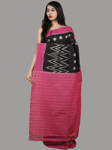 Black Pink Grey Ivory Handwoven Pochampally Mercerized Cotton Saree - S031701463