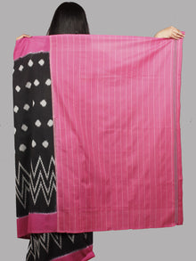 Black Pink Grey Ivory Handwoven Pochampally Mercerized Cotton Saree - S031701463