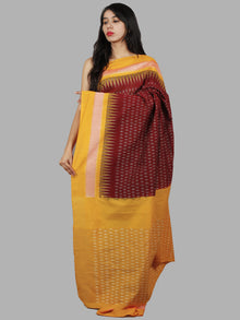 Maroon Yellow Ivory Handwoven Pochampally Mercerized Cotton Saree - S031701464