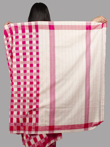 Pink Red Ivory Double Ikat Handwoven Pochampally Mercerized Cotton Saree - S031701465