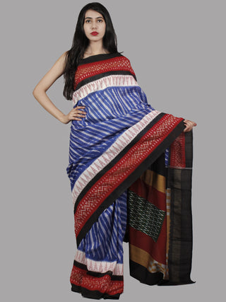 Blue Red Multi Color Handwoven Pochampally Mercerized Cotton Saree - S031701466