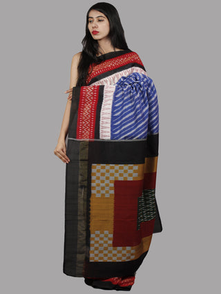 Blue Red Multi Color Handwoven Pochampally Mercerized Cotton Saree - S031701466