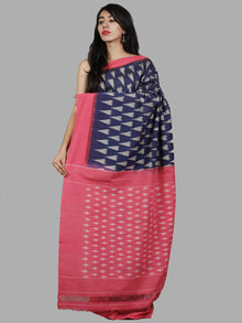 Indigo Pink Grey Handwoven Pochampally Mercerized Cotton Saree - S031701467