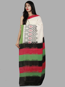 Ivory Green Pink Black Grey Handwoven Pochampally Mercerized Cotton Saree - S031701468
