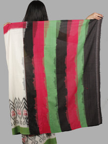 Ivory Green Pink Black Grey Handwoven Pochampally Mercerized Cotton Saree - S031701468