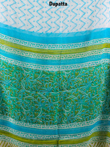 Cyan Blue White Hand Block Printed Cotton Suit-Salwar Fabric With Chiffon Dupatta - S1628147