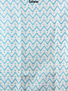 Cyan Blue White Hand Block Printed Cotton Suit-Salwar Fabric With Chiffon Dupatta - S1628147