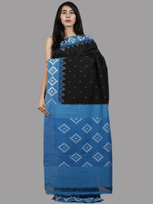 Black Blue White Handwoven Pochampally Mercerized Cotton Saree - S031701470