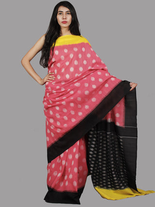 Pastel Pink Yellow Black Ivory Handwoven Pochampally Mercerized Cotton Saree - S031701472