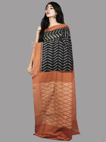 Black Brown Grey Handwoven Pochampally Mercerized Cotton Saree - S031701473