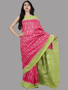 Pastel Pink Green Ivory Ikat Handwoven Pochampally Mercerized Cotton Saree - S031701476