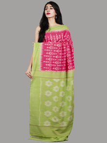 Pastel Pink Green Ivory Ikat Handwoven Pochampally Mercerized Cotton Saree - S031701476