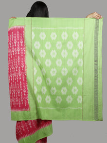 Pastel Pink Green Ivory Ikat Handwoven Pochampally Mercerized Cotton Saree - S031701476