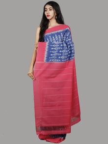Cobalt Blue Pink Grey Ivory Handwoven Pochampally Mercerized Cotton Saree - S031701479