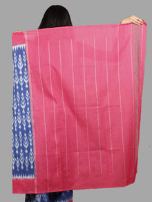 Cobalt Blue Pink Grey Ivory Handwoven Pochampally Mercerized Cotton Saree - S031701479