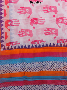 Pink Indigo Hand Block Printed Cotton Suit-Salwar Fabric With Chiffon Dupatta - S1628148