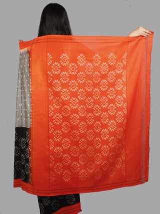 Black Grey Orange Ivory Handwoven Pochampally Mercerized Cotton Saree - S031701480