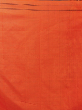 Black Grey Orange Ivory Handwoven Pochampally Mercerized Cotton Saree - S031701480